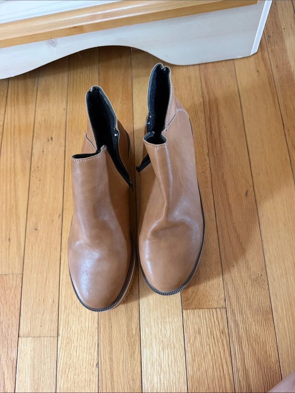 Women's Tan Platform Ankle Boots - Slip-On Zipper Comfort